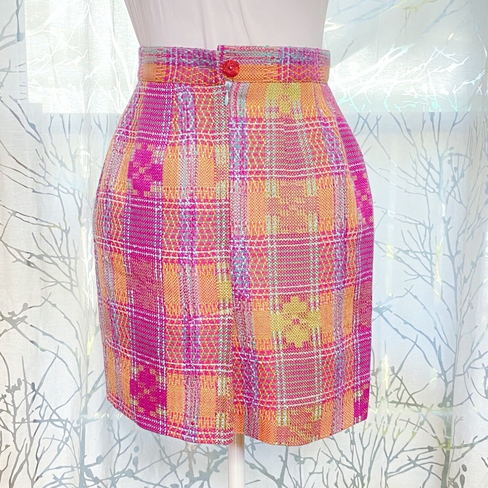 VINTAGE BAZAR CHRISTIAN LACROIX COLORFUL TWEED ZIP UP JACKET HIGH RISE SKIRT SET - Picture 4 of 16